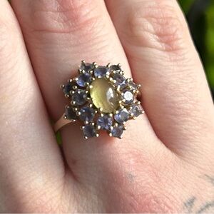 Vintage 80’s Amethyst & Green Gem 14kt Ring Size 7